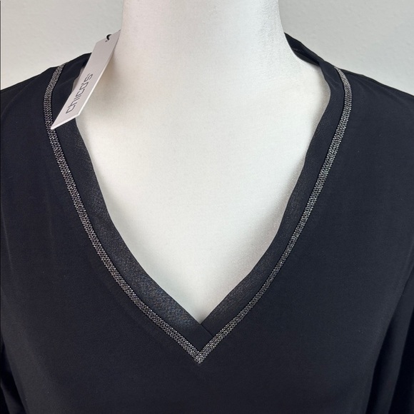 NWT Chico's Black Long Sleeve V-Neck with detail, A-Line midi Dress size 2/Large - Picture 3 of 13